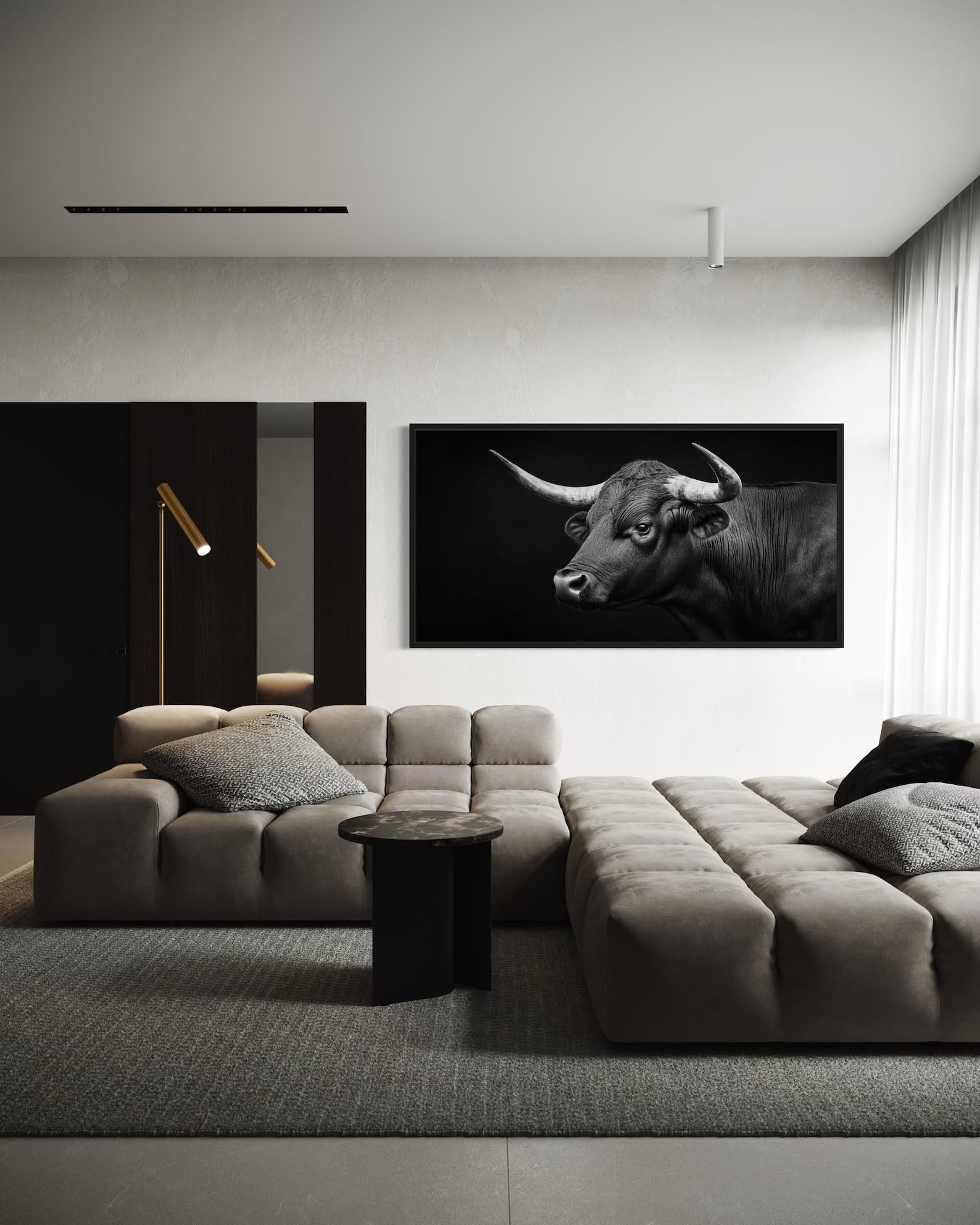 LMYCHENG Bardzo duży portret czarnego byka, plakaty do salonu, obraz na płótnie, styl skandynawski, dekoracja ścienna do domu, 60 x 120 cm, bez ramy