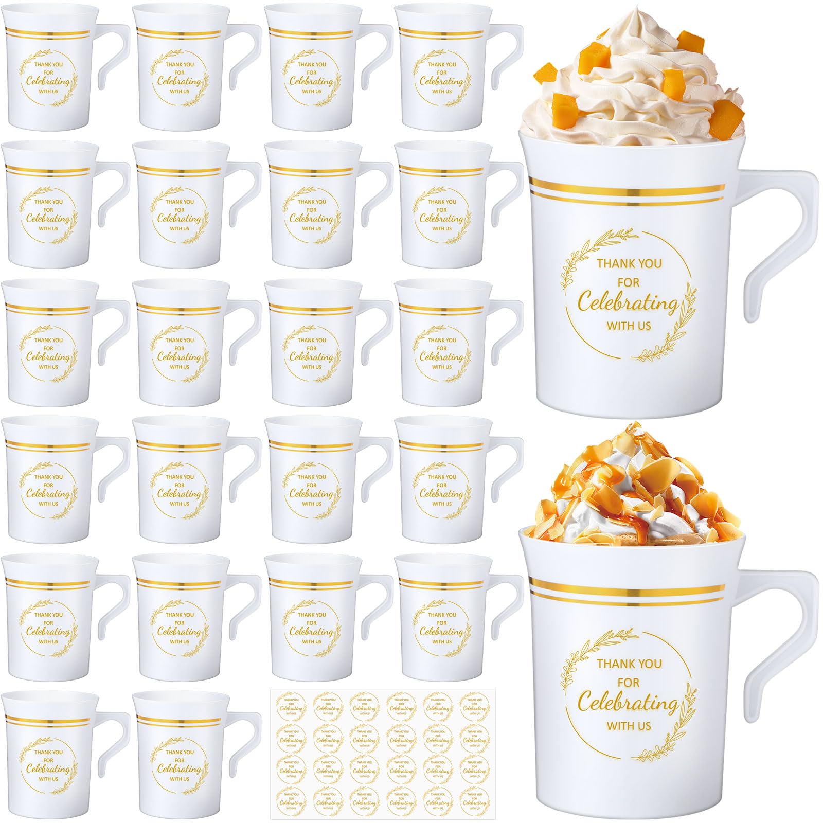 Tessco for you 24 Pcs Plastic Coffee Cups Bulk 8 oz Disposable Coffee Mugs with Handles Disposable Tea Cups for Wedding Party