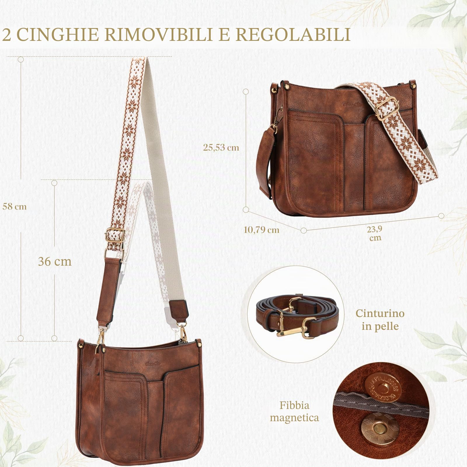 Chase Chic Borsa Tracolla Donna, Resistente All'acqua Casual Borsa Da Viaggio Donna, Borsa Lavoro Donna Elegante per Shopping