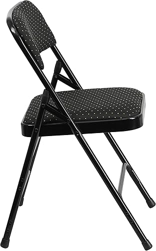 Miniatura 6 de EMMA + OLIVER Paquete de 2 sillas plegables curvadas de metal de tela con patrón negro