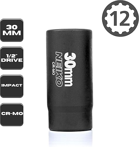 Miniatura 2 de NEIKO 02522A 30mm Enchufe 12" Accionamiento de Impacto Profundo Enchufe de Eje y Tuerca de Eje 12 Puntos Cromo Molibdeno Cr-Mo Cubo de Pozo