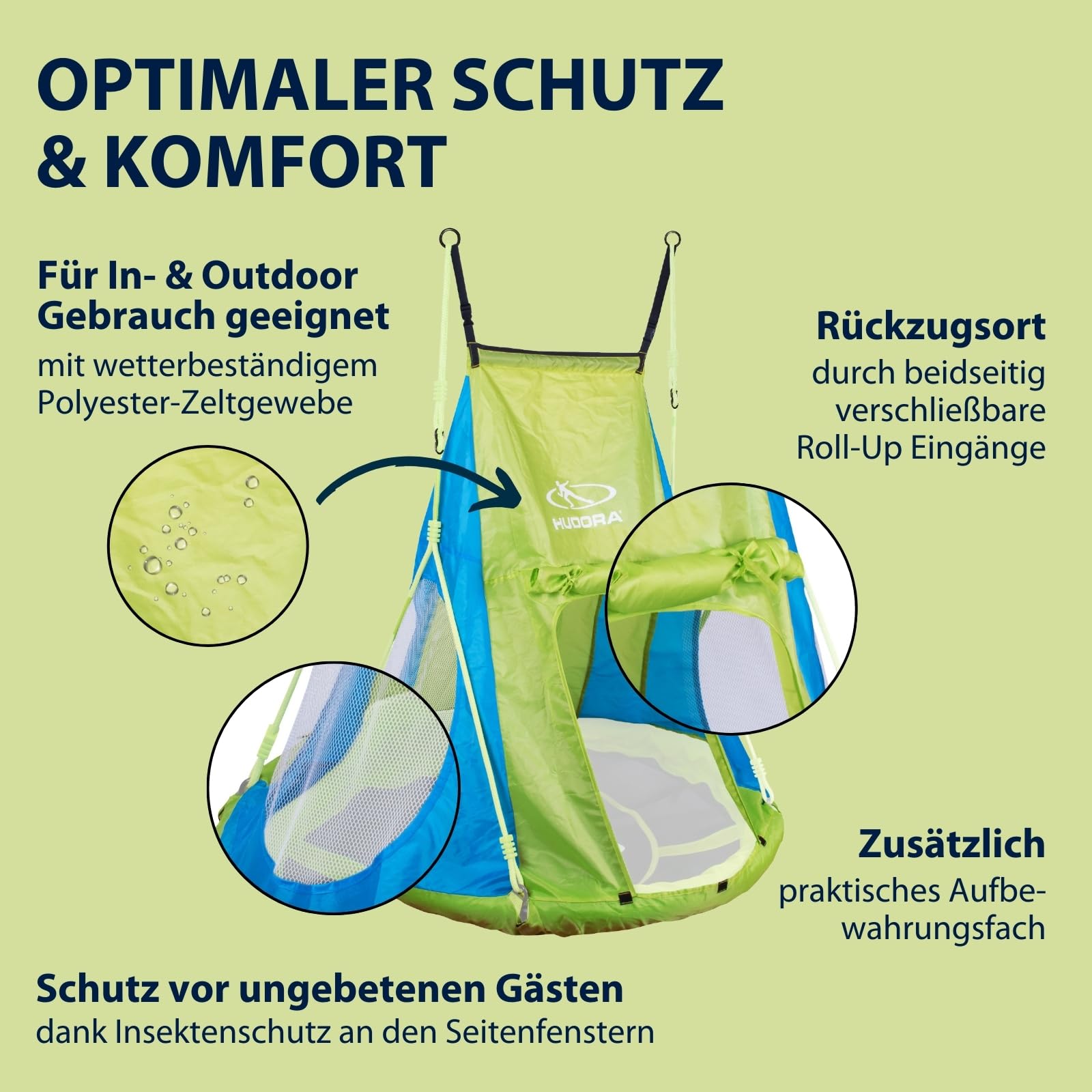 HUDORA Zeltbezug Cosy Castle - Zeltüberzug für HUDORA Nestschaukel 90 & 110/120 in blau/Lemon - Polyester-Schaukelzelt für Innen- & Außenbereiche - Schaukelüberdachung für Kinder & Erwachsene