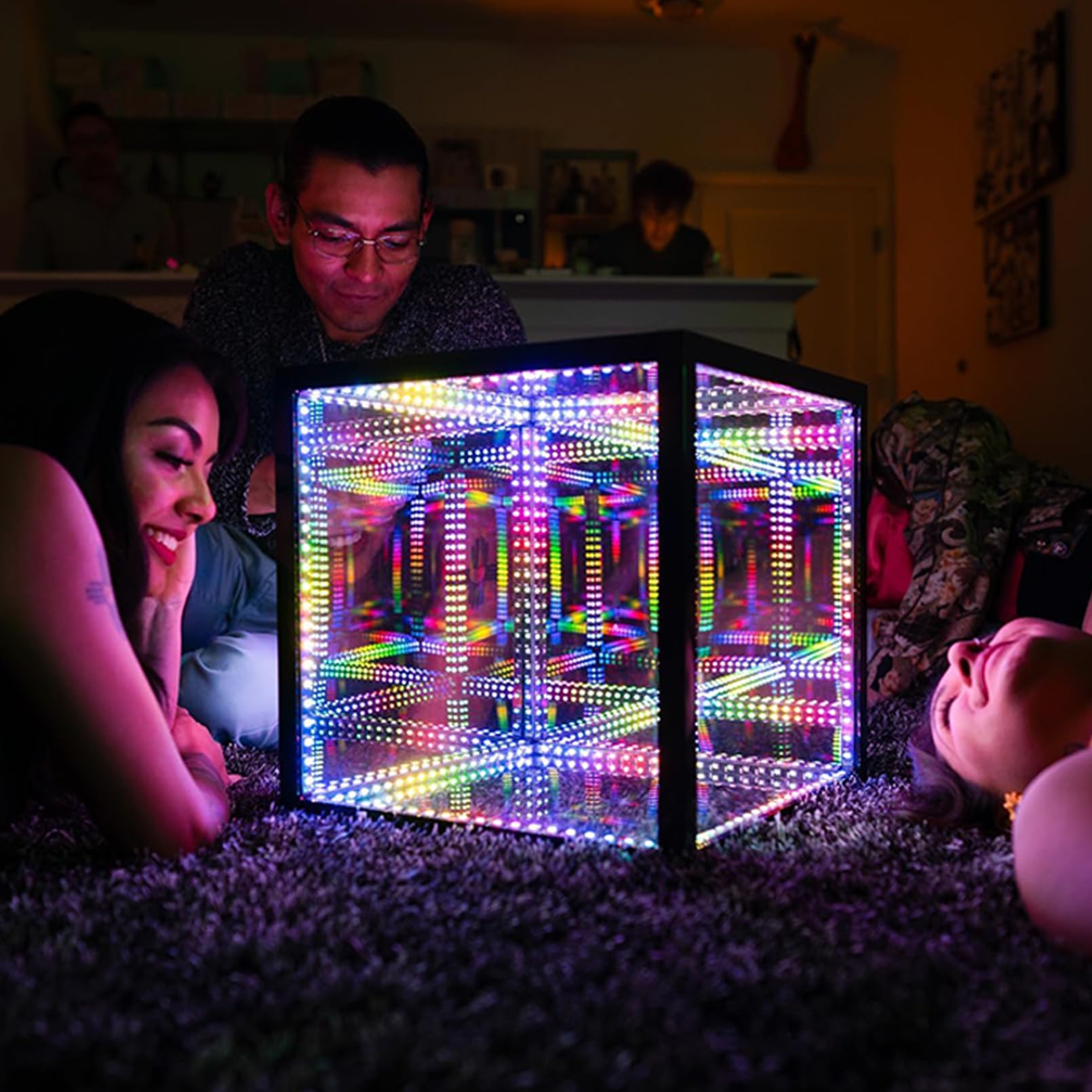 Espejo Infinito LED 3D, Cubo Psicotrópico RGB con App y Mando, Iluminación Ambiental Relajante para Hogar y Oficina, USB Plug & Play, 10x10x10cm
