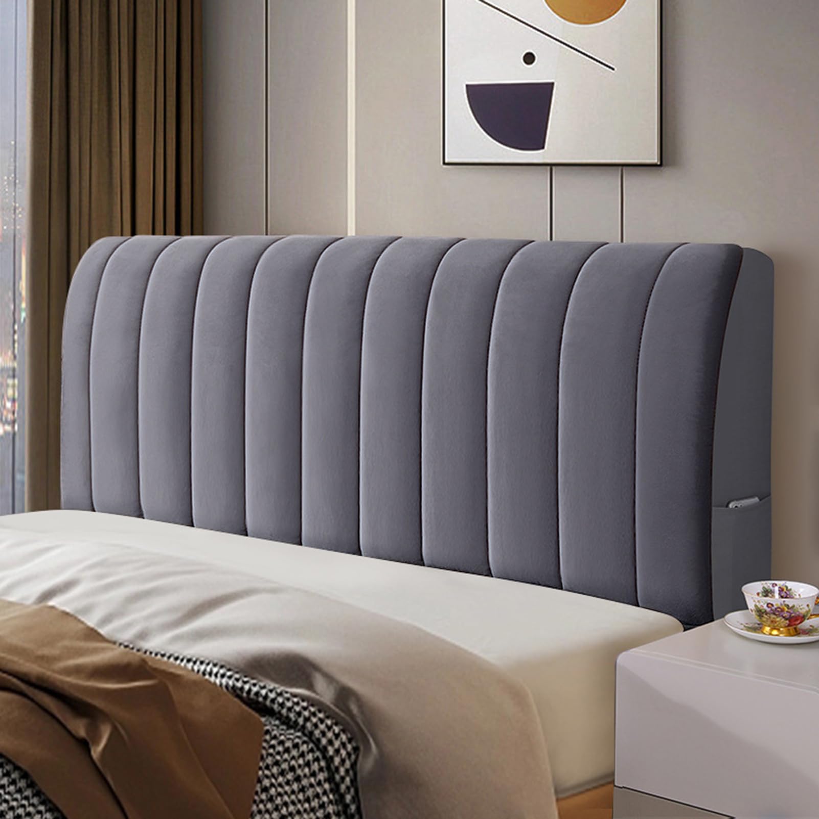 WSKCXHD Upholstered Headboard Cover Modern Headboard Slipcover Versatile All-Season Easy To Install Dustproof Elastic,C,150cm(59in)