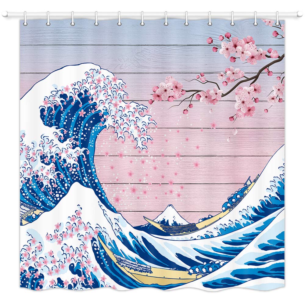Buy Japanese Shower Curtains for Bathroom, Pink Cherry Blossom Sakura