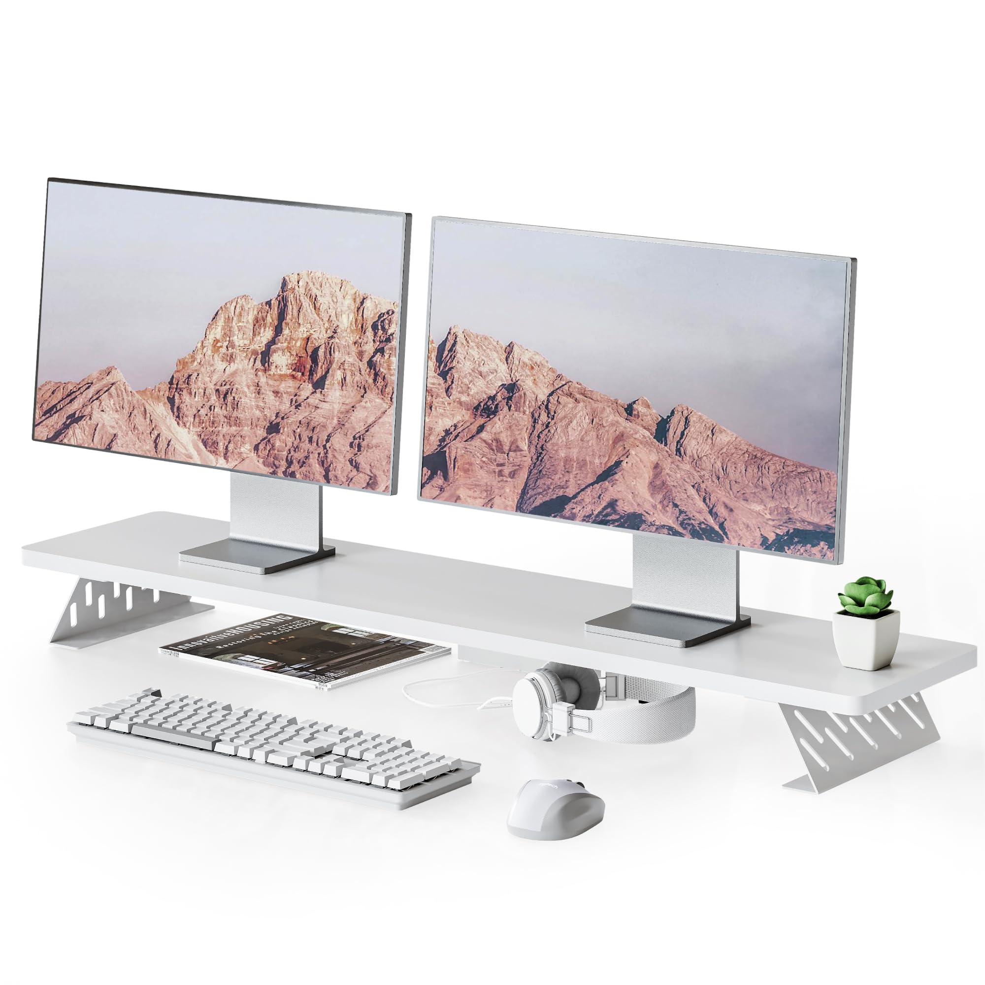 fengue lettore monitorio in legno per due schermi e organizzatore ergonomico per scrivania con capacità di carico 30 kg