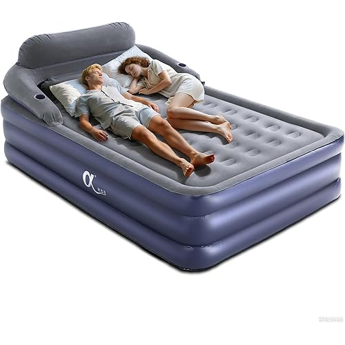 A-ER-FA Queen Air Mattress with Detachable Headboard and Cup Holder - 20 Height 700lbs Capacity Comfort Inflatable Bed for Guests Home Camping and Travel Durable Construction,Colchón Inflable,Air Bed