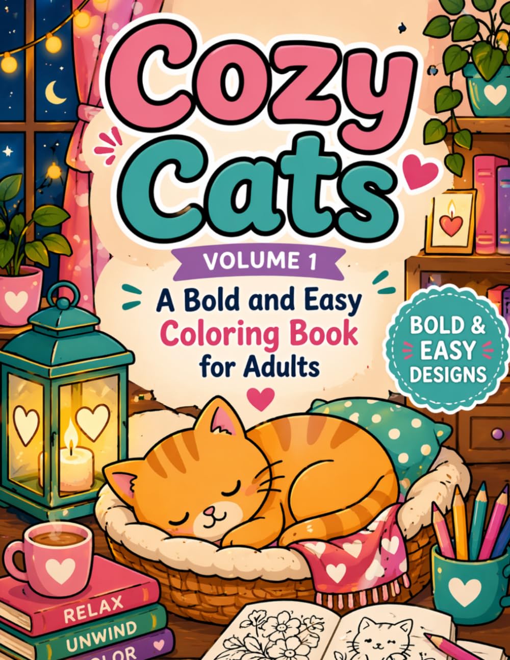 Cozy Cats Volume 1: A Bold and Easy Coloring Book for Adults: 30 Simple and Relaxing Cat Designs for Stress Relief and Mindfulness | Bold Thick Lines | Perfect for Beginners and Seniors
