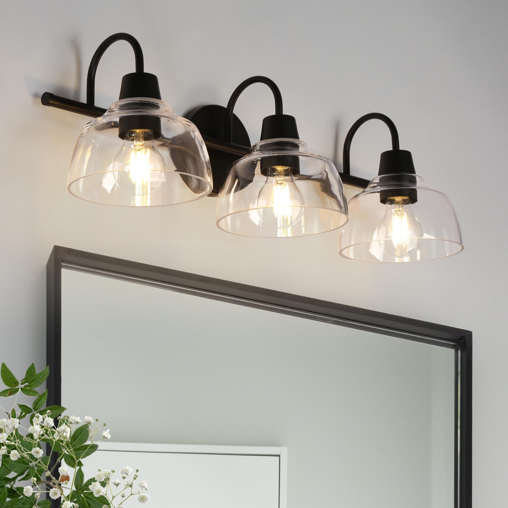 KSANA Black Bathroom Light Fixture, 3-Light Vanity Light with Large ...