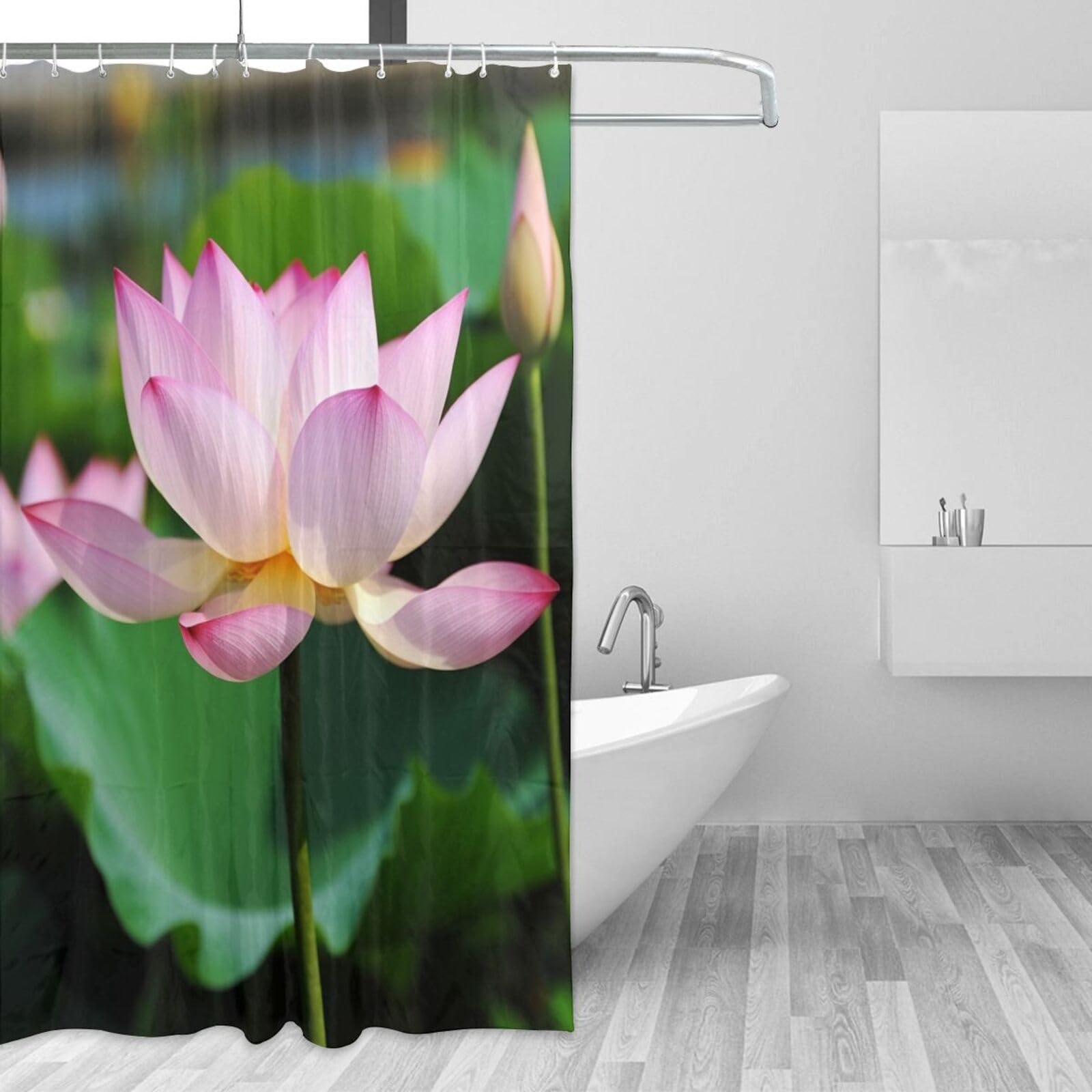 Rideau de douche imperméable motif lotus 183x183 cm avec 12 crochets