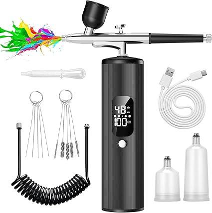 Airbrush Kit with Compressor - 48PSI High Pressure, Non-Clogging Air Brush Set, 6000 mAh Extra Long Standby, Ideal for Painting, Modeling, Cake Decorating, Pastry, Makeup and Nail Art