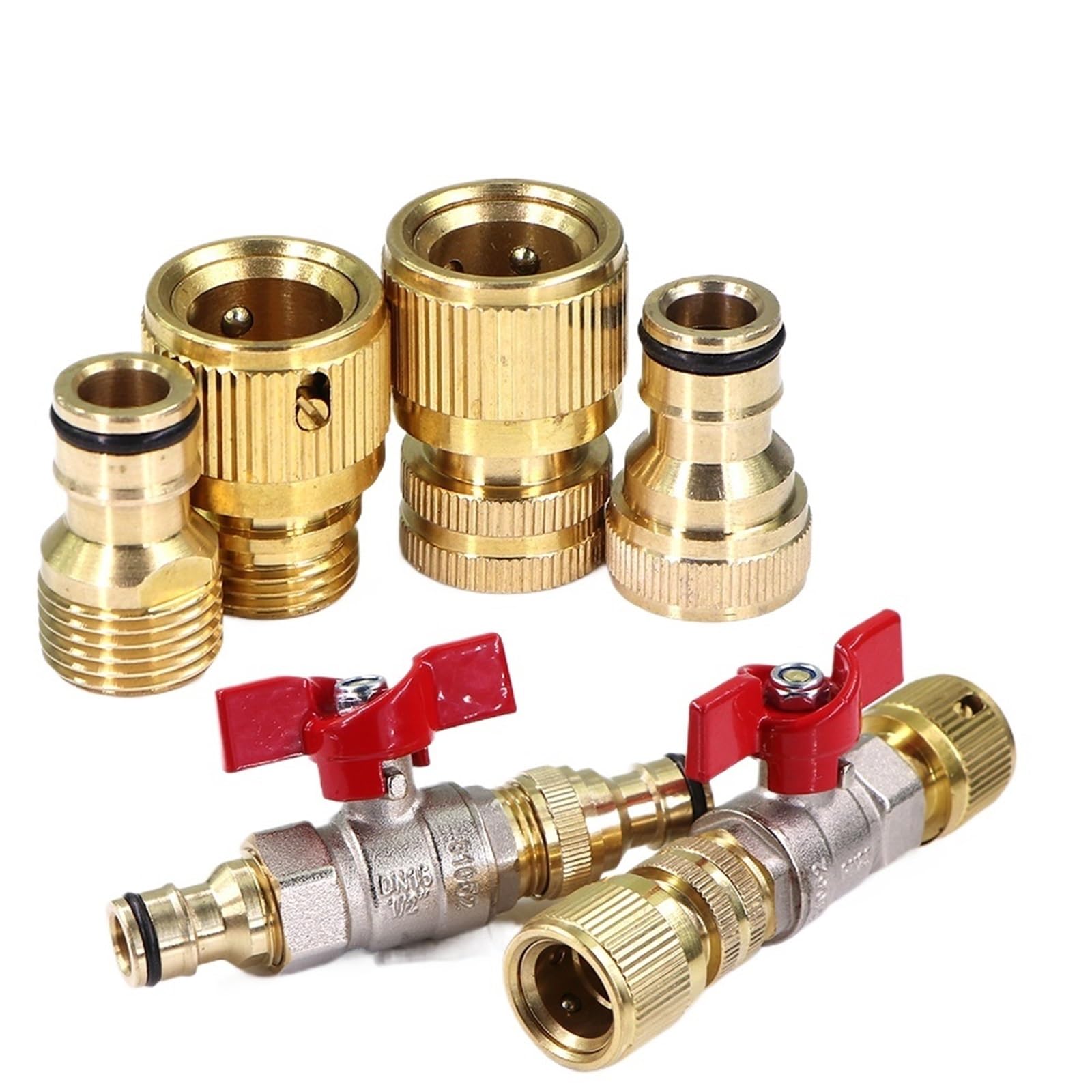 Adaptador de manguera de válvula de bola de latón de 1,27 cm, conector rápido de chupete de 16 mm para riego de jardín, junta de acoplamiento extensor (B-1 juego)