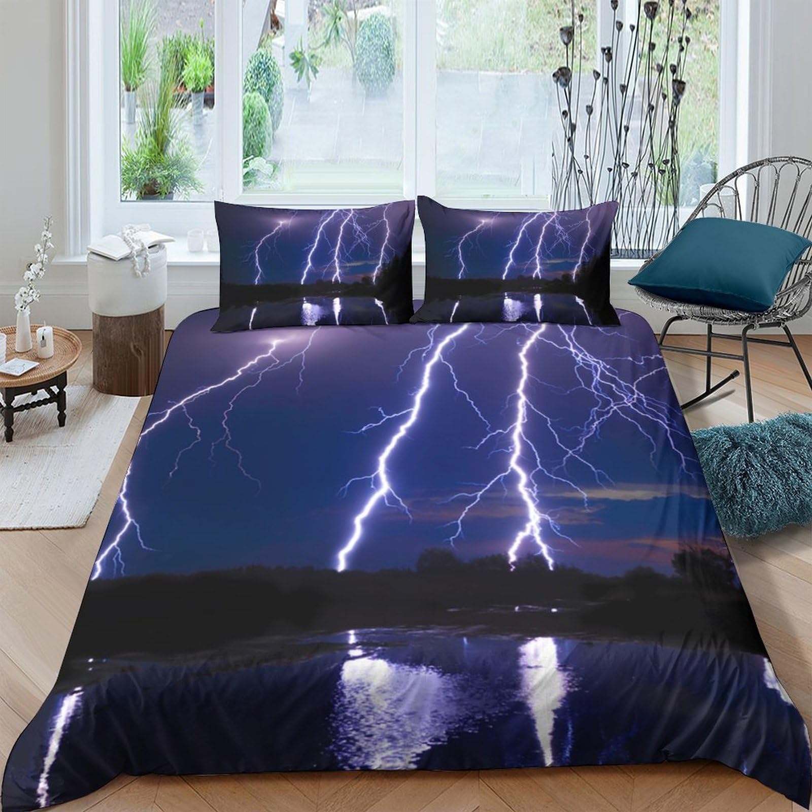 Ctjqhvkz Style-9 3D Printed Lightning Storm Fitted Sheet Microfiber Soft Waterproof Night Sky Mattress Cover Bedroom Home Decor Single（135X200cm）