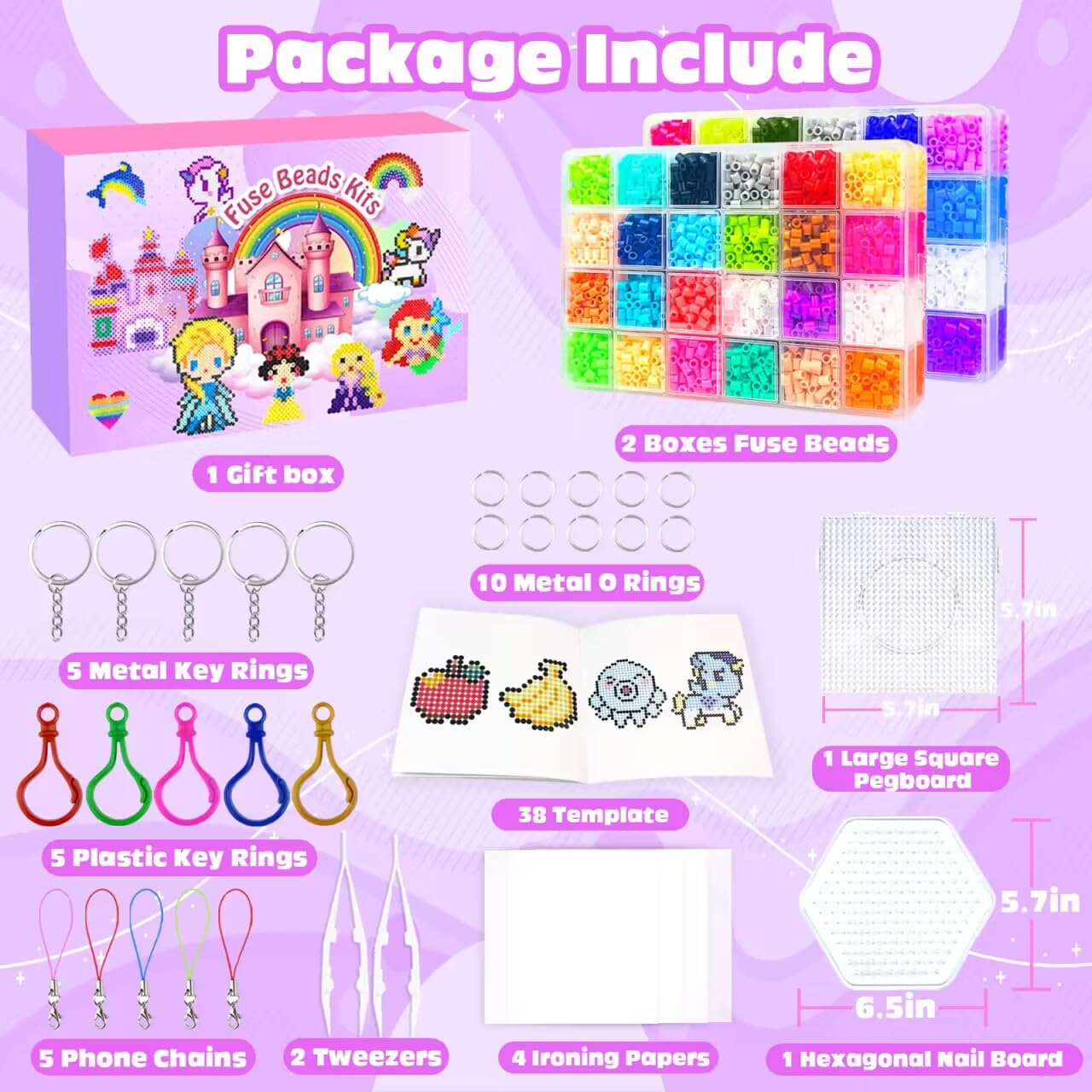 Fuse Beads Kit - 48 Colors 5mm Fuse Beads Set with Pegboards, Ironing Papers and Accessories, Fuse Beads 2 Boxes, DIY Craft Kits for Kids, Arts and Crafts Gifts for Girls & Boys Christmas Birthday - Image 2