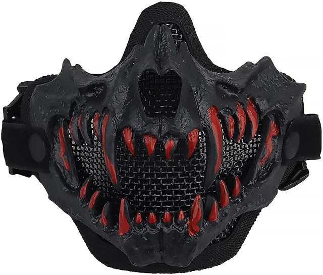 Airsoft Half Face Skull Masks Tactical Face with Ear Protection Mesh Mask for Halloween Cosplay Paintball CS Hunting Cosply