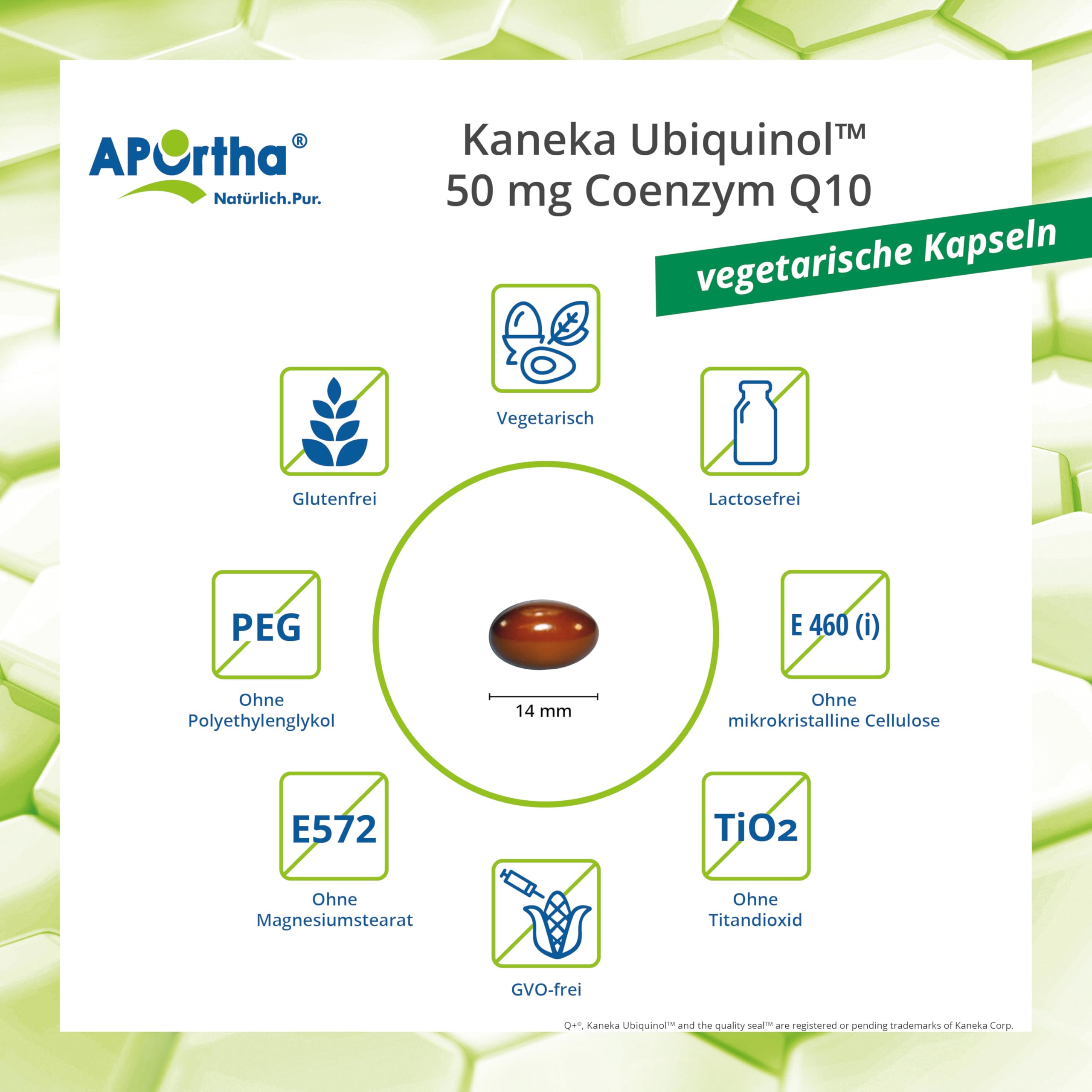APOrtha Kaneka Ubiquinol Coenzym Q10 50 mg 120 Kapseln, Premium CoQ10 hochdosiert 50mg für 2 Monate, Hohe Bioverfügbarkeit durch bioaktives Ubiquinol, 2-fach Patentierter Rohstoff