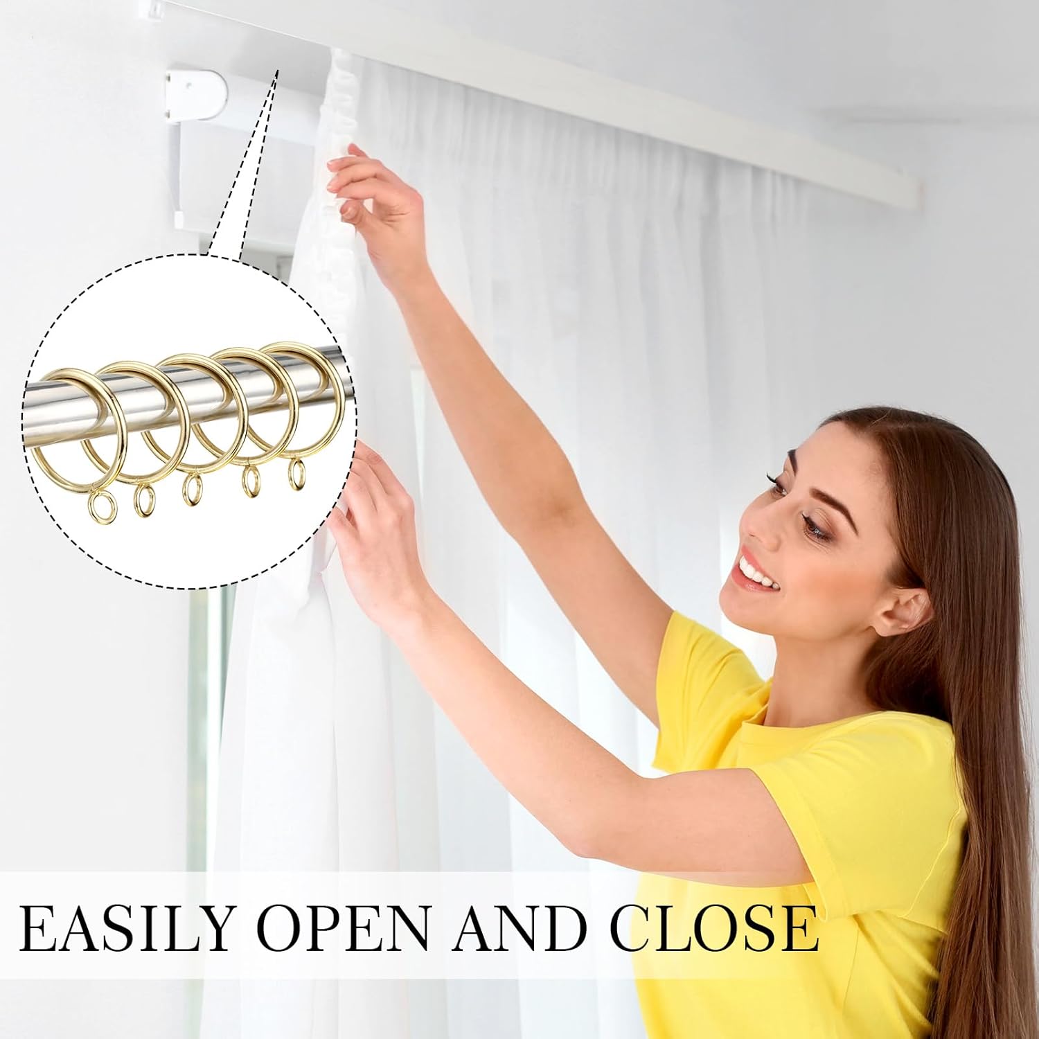 Maitys 100 Pcs Metal Curtain Rings with Eyelet 1.5-inch Inner Diameter Eyelet Curtain Rings for Drapery Clips Hooks for Sliding Window Bathroom Door Shower Rod (Gold)