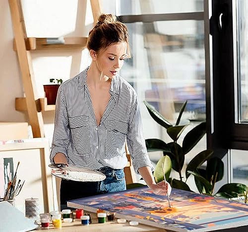 Miniatura 8 de Pintura por números para adultos  Pintura para adultos por número para adultos lienzo fácil  bosque atardecer paisaje pintura por números para