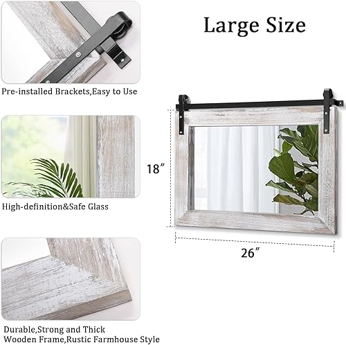 Miniatura 2 de AAZZKANG Espejo grande para puerta de granero con marco de madera, espejos rectangulares para pared, baño, tocador, decorativo, para dormitorio,