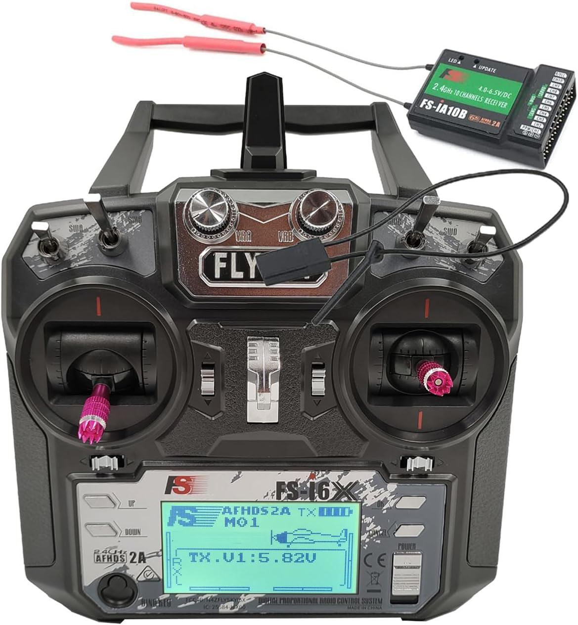 Flysky FS-i6X 10 Channels RC Transmitter and Receiver FS-iA10B 2.4GHz AFHDS 2A Radio Control System for FPV Drone Quadrotor, Fixed Wing, RC Car and Boat (Mode 2 Left-Hand Throttle) Black
