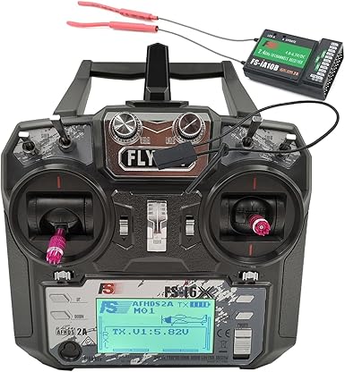 FS-i6X 10 Channels RC Transmitter and Receiver FS-iA10B 2.4GHz Fly AFHDS2A Sky Radio Control System for FPV Drone Quadrotor, Fixed Wing, RC Car and Boat (Mode 2 Left-Hand Throttle) Black