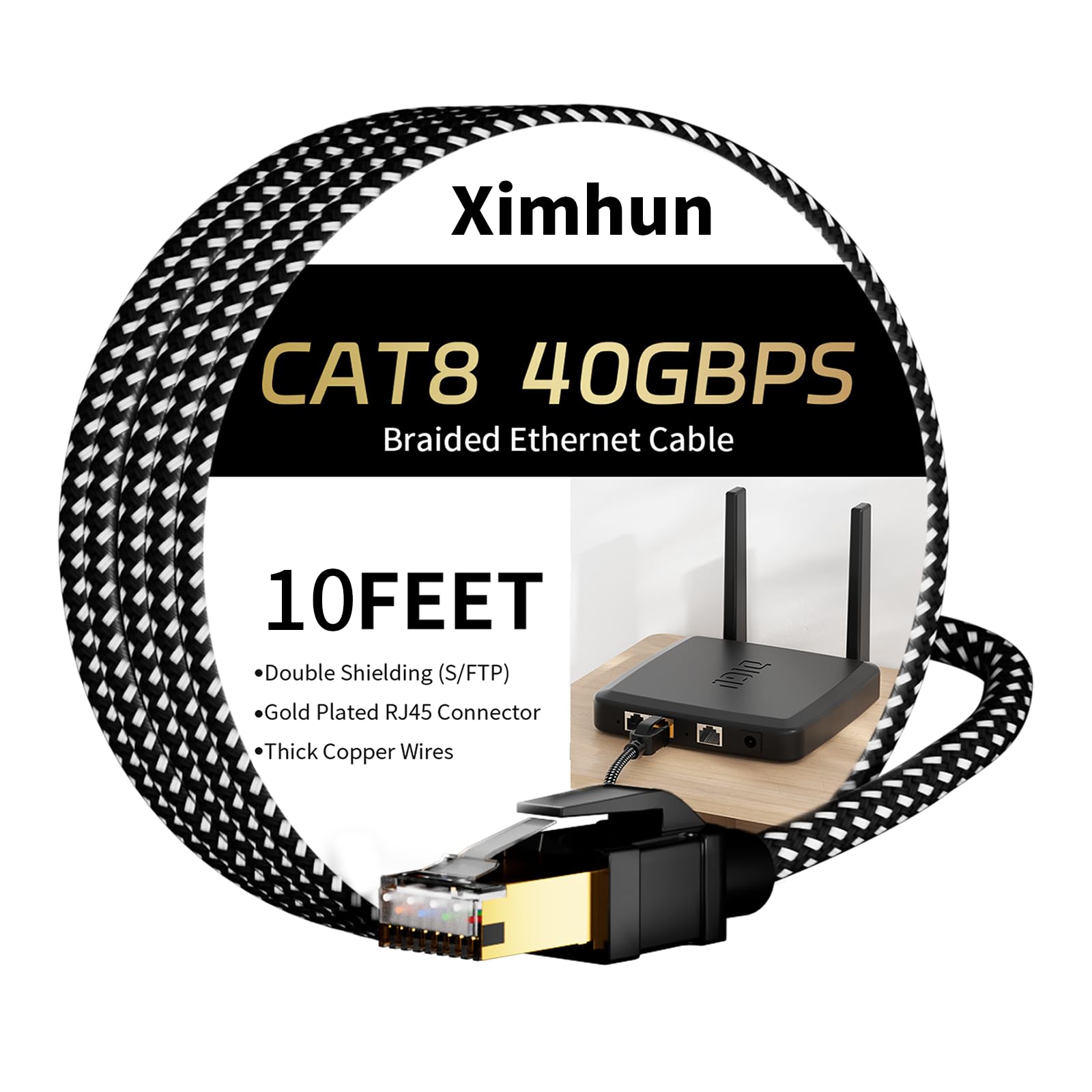 Cavo Ethernet Cat 8, cavo di rete intrecciato ad alta velocità, con connettore RJ45, 40 Gbps, 2000 Mhz, resistente, cavo LAN schermato per interni (grigio, 3 m)