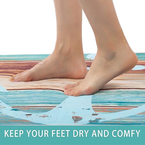 Miniatura 2 de Alfombras de baño, alfombra de cocina antideslizante, suave, absorbente, con ancla náutica, franela para baño, cocina y pasillo, 24 x 71 pulgadas,