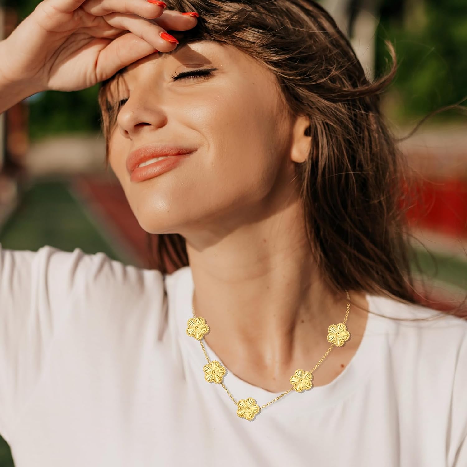 Clover Necklace for Women, Flower pendant Necklace, Five Leaf Clover Necklaces Dainty Lucky Clover Jewelry Gifts - Image 3