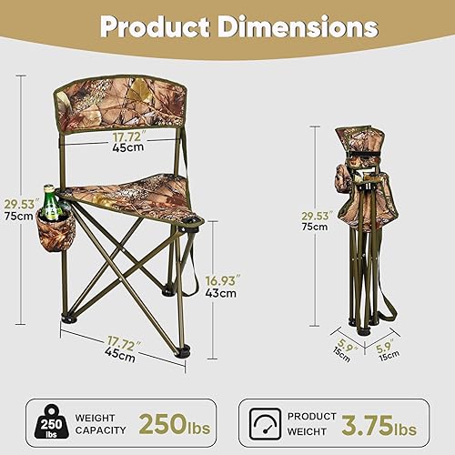 Miniatura 2 de Paquete de 2 sillas de caza de camuflaje, silla plegable con trípode y respaldo, portátil y ligera para persianas, pesca, senderismo, observación de