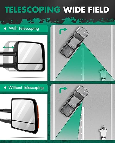 Miniatura 10 de SCITOO Espejos de remolque aptos para Toyota 2007-2017 para Tundra 2008-2017 para Toyota para Sequoia con control de potencia, señal de giro