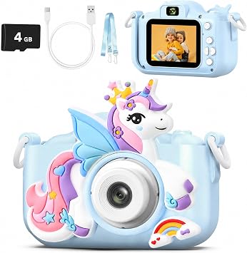 Blue Kids Camera Toys for Boys & Girls, LETONGJH 1080P HD Toddler Digital Video Camera with SD Card, Shockproof Christmas Birthday Gifts for 3 4 5 6 7 8 Year Old