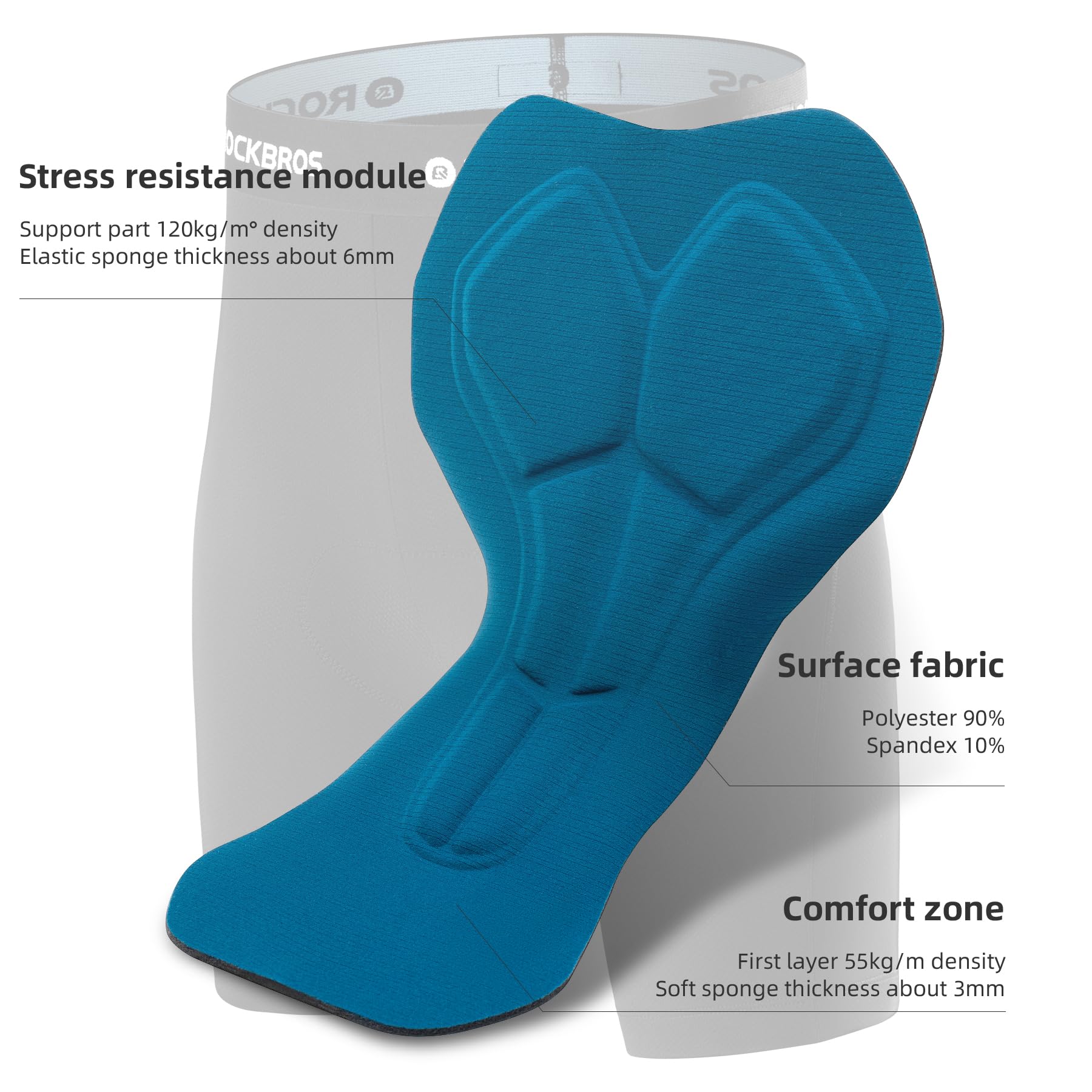 ROCKBROS Fahrradhose Doppellagig Abnehmbar Sporthose Lang Radhose mit Sitzpolster Gepolsterte Fahrrad Hosen Herren Atmungsaktive MTB Rennrad