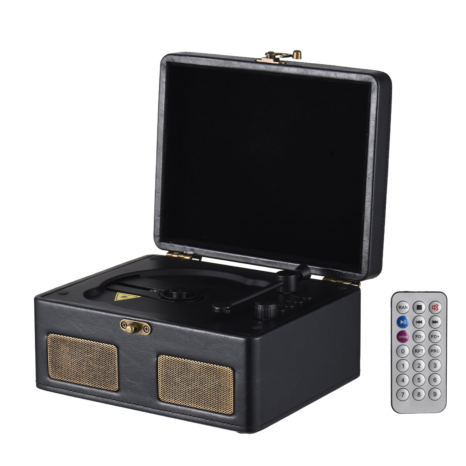 Domary Lettore CD Lettore CD Portatile Giradischi Giradischi Wireless BT 2 Altoparlanti Integrati Telecomando Riproduzione USB TF per la Casa (Nero)
