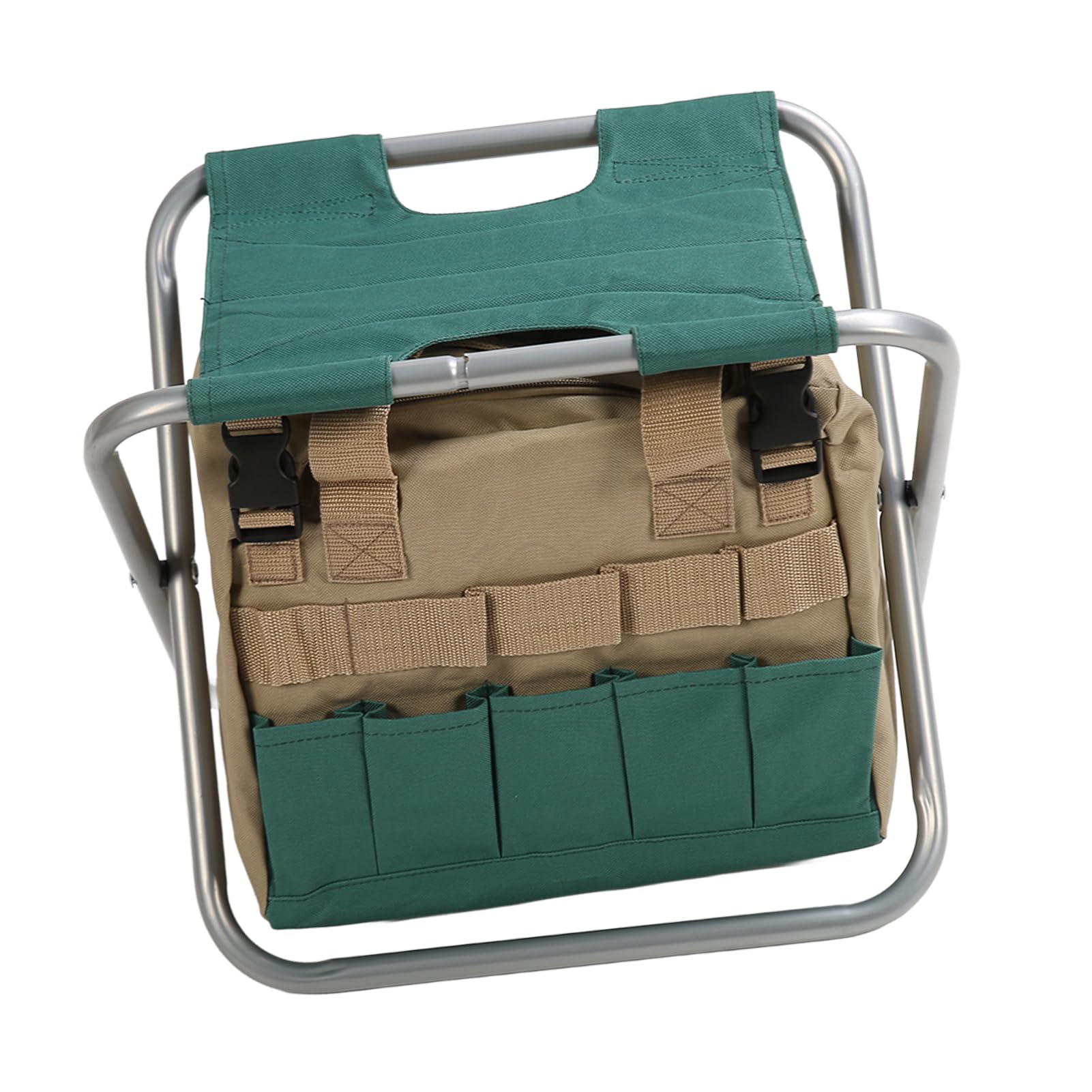 Sgabello pieghevole per uso intensivo, sgabello da giardinaggio pieghevole con borsa di stoccaggio, sgabello in tessuto Oxford 600D con kit di attrezzi da giardino staccabile, (Argento)