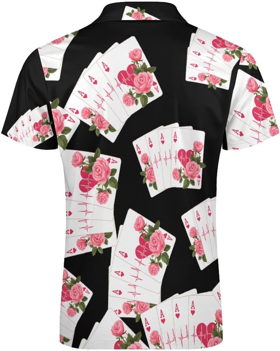 Poker Player Heartbeat Men's Polo Shirts Golf Short Sleeve Tops | Casual Workout,Golf T-Shirt,Zippered Tee,Collared,Print