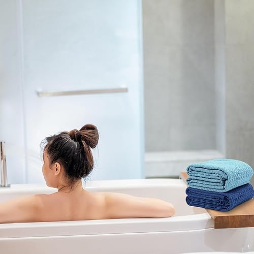 Miniatura 4 de Buryeah Juego de 12 toallas de baño de algodón de tejido gofre de 28 x 55 pulgadas, toallas de baño suaves y coloridas, toallas de baño de gran