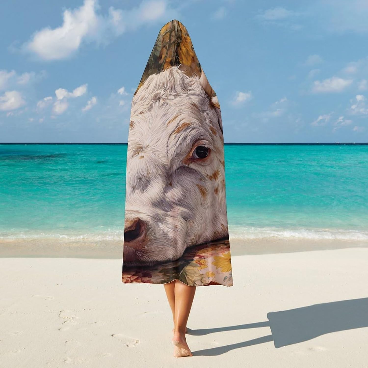 Sunflowers Cow Lies on Sofa Wearable Blanket Hoodie | Flannel Fuzzy Machine Washable Home Camping Lounging