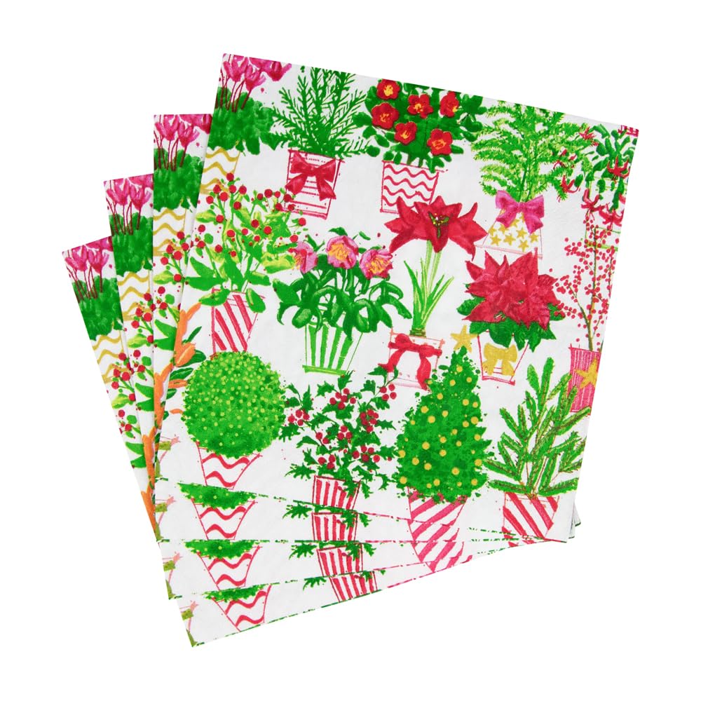 Caspari Cocktail-Servietten „Weihnachtsblumenmarkt“ – 20 Stück Pro Packung – Dreilagig, Chlorfrei Gebleicht, In Deutschland Gedruckt