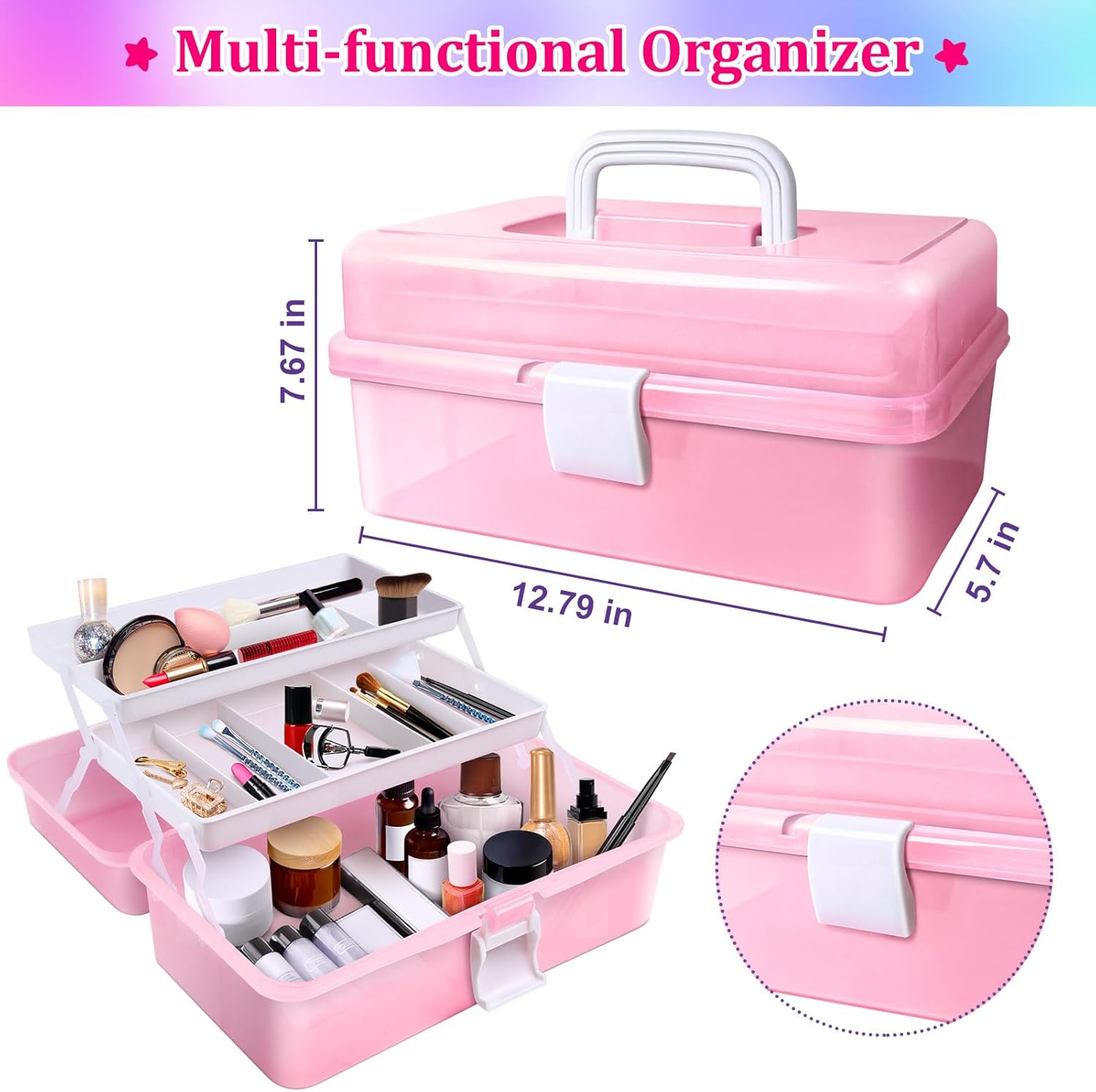 ROSHUKG 14500 Rubber Bands Kit, Colorful Rubber Bands Refill Kit with 3 Layer Container for Girls Boys(Pink)