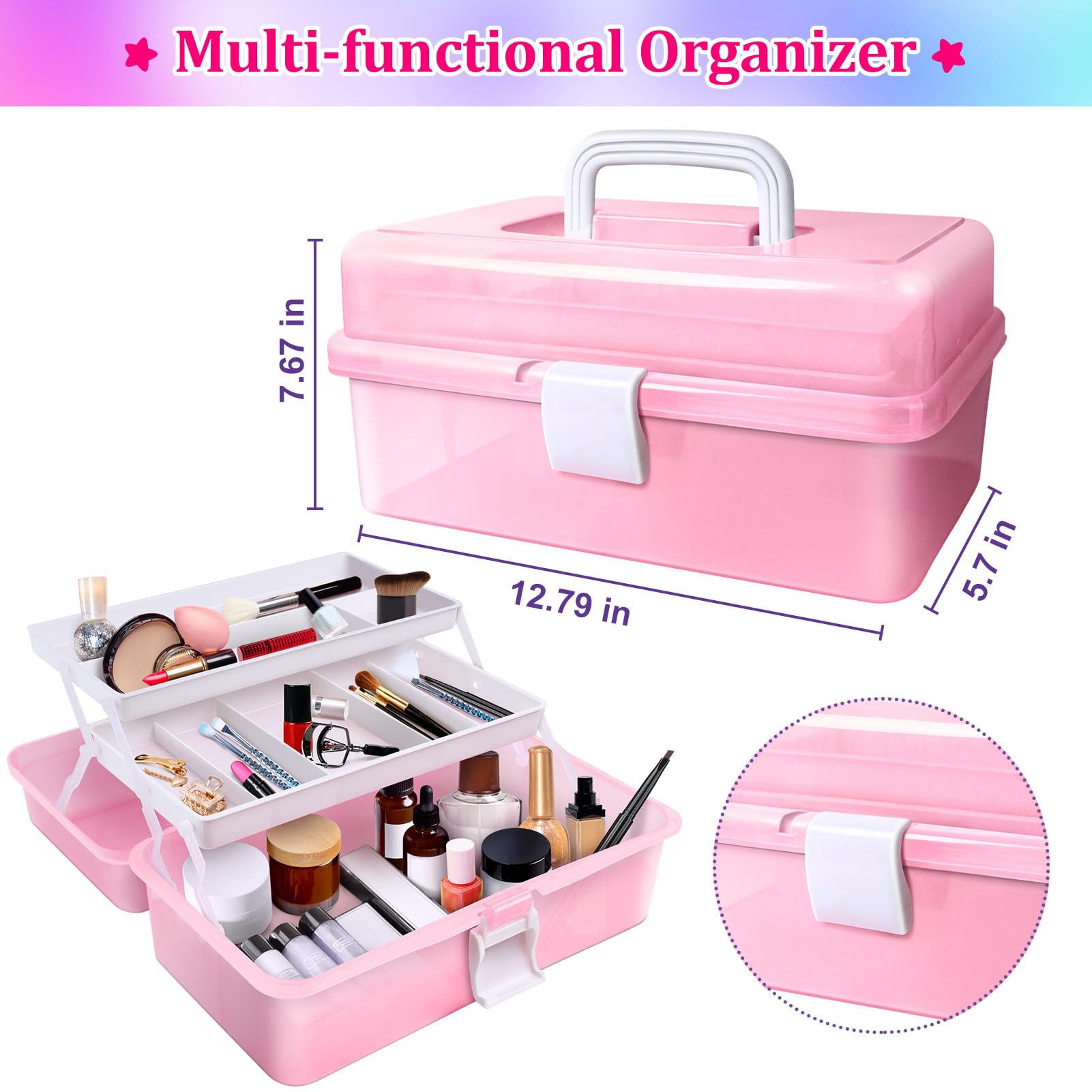 ROSHUKG 14500 Gomas para Hacer Pulseras, Kit para Hacer Pulseras de Goma de Colores con Recipiente de 3 Capas para Niñas Niños(Rosa)