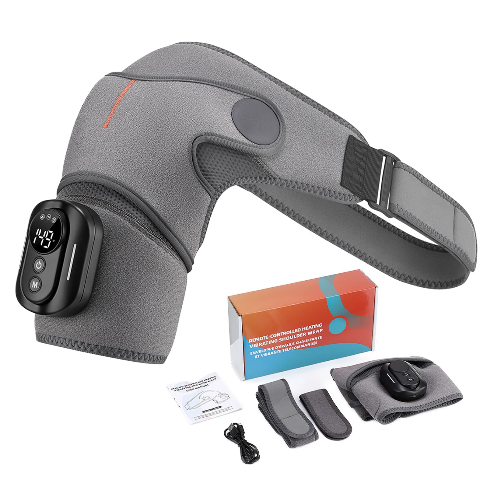 Triple Method Shoulder Massager, Schultermassagegerät Schultermassagegerät mit Wärme, 5000mAh Akku für Lange Laufzeit, 5 Vibramodi und Temperaturregelung, Funkfernbedienung (Grau)