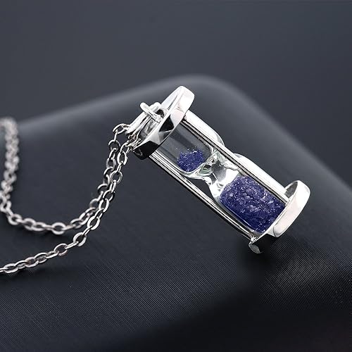 Miniatura 2 de Gem Stone King Collar con colgante de plata de ley 925 zafiro y polvo de arena 075 quilates con piedra natal de piedras preciosas con cadena de