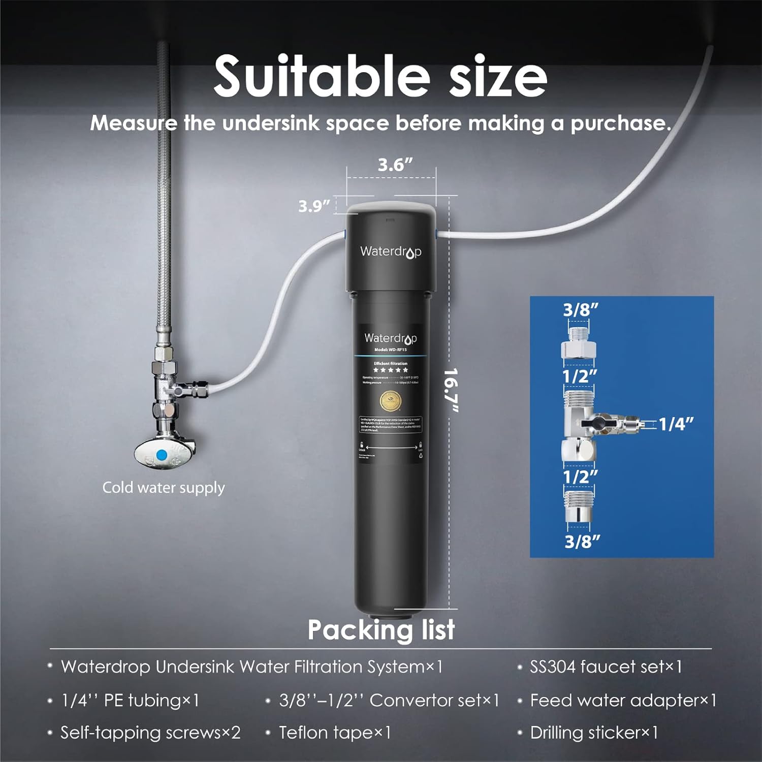 Waterdrop 15UB Under Sink Water Filter System, NSF/ANSI 42 Certified
