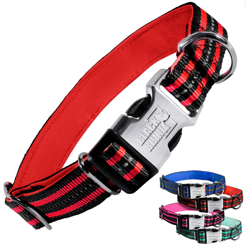 Black Rhino - The Hybrid Striped Dog Collar (Small) for Medium Large Breeds | Heavy Duty | Soft Padded Neoprene - Reflective & Adjustable - Matching Leashes Sold Separately
