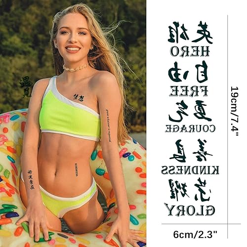 Miniatura 3 de Tatuaje temporal de caracteres chinos más de 130 diseños, tatuajes de letras negras, tatuaje de palabra, tatuajes falsos impermeables de larga