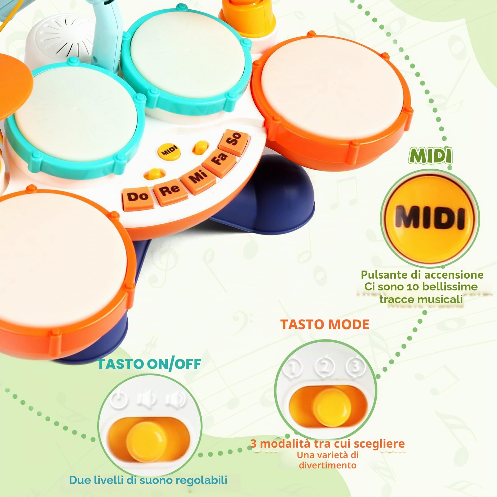 Tamburo Giochi Bambini 1 Anno- Batteria per Bambini Giocattolo Bebe 1 anno Strumenti Musicali con Suoni e Luci Tamburo Bambino Gioco Bambino 1 Anno Interattivi Ragazze Regalo Bimba Bimbo 1 2 3 Anno