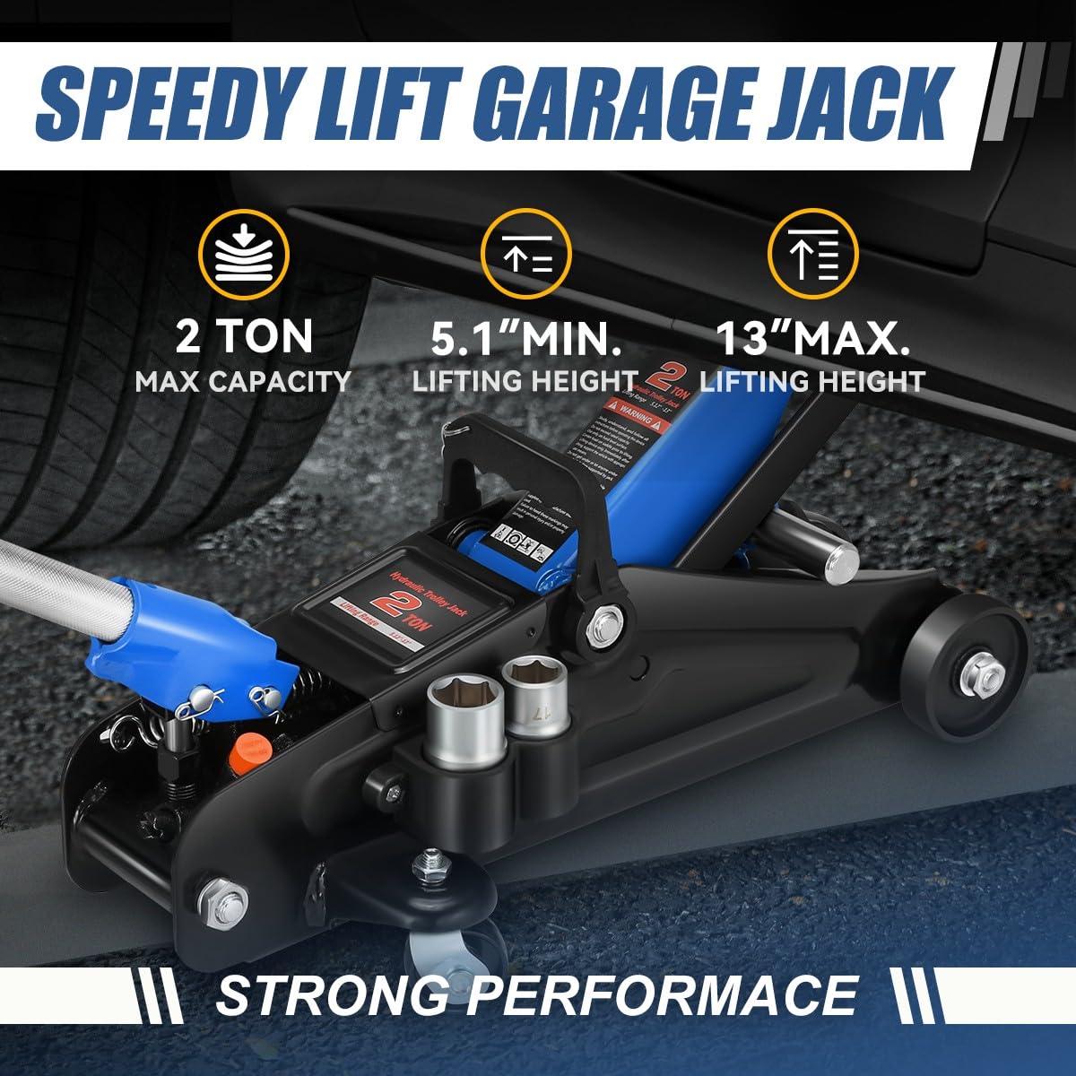 Auto Dynasty 2 Ton Floor Jack with Socket and Lock, Heavy Duty Steel Hydraulic Car Jack with Single Piston Quick Lift Pump, Hydraulic Racing Floor Jack, Lifting Range 5.1