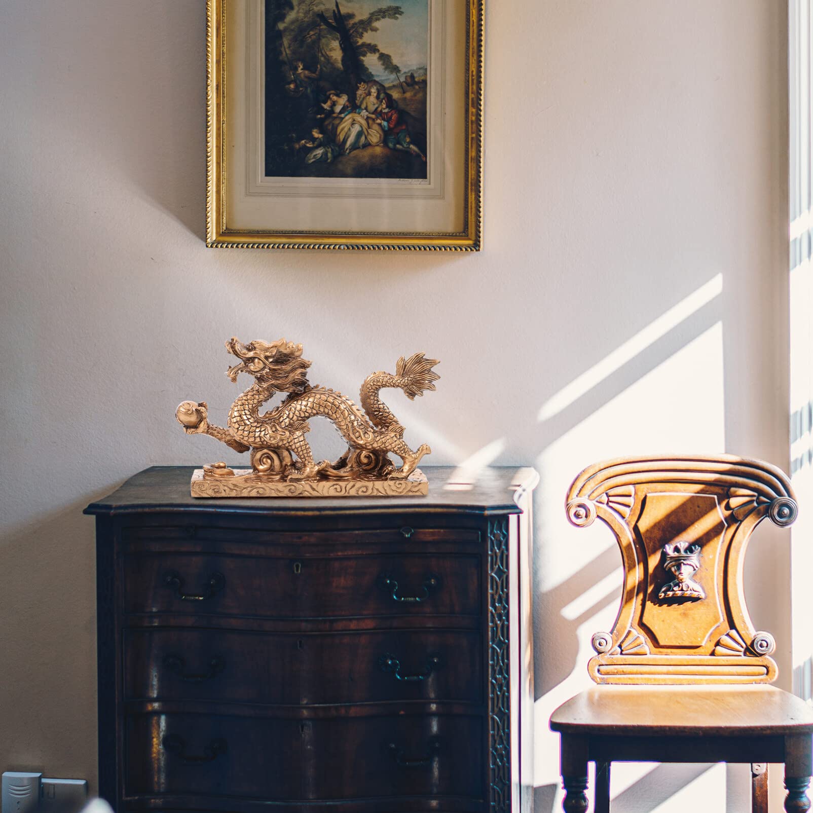 Tofficu Statua Di Drago Da Scrivania in Resina Decorazione Cinese Da Tavolo Ornamento Da Ufficio Scultura Artigianale Da Interno