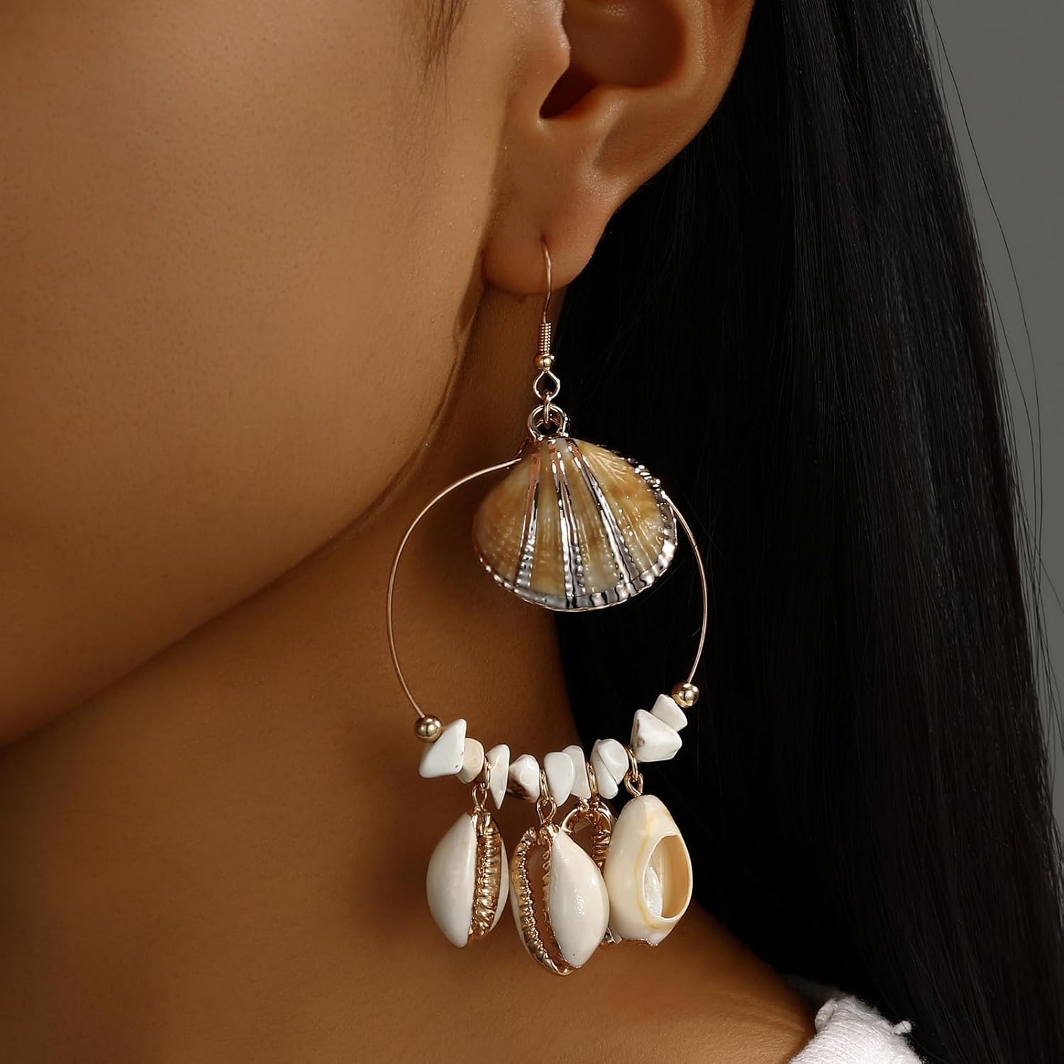 Gold Shell Dangle Drop Earrings, Beach Jewelry for Women, Ocean Seashell Earrings with Natural Shells & Coastal Design - Image 3