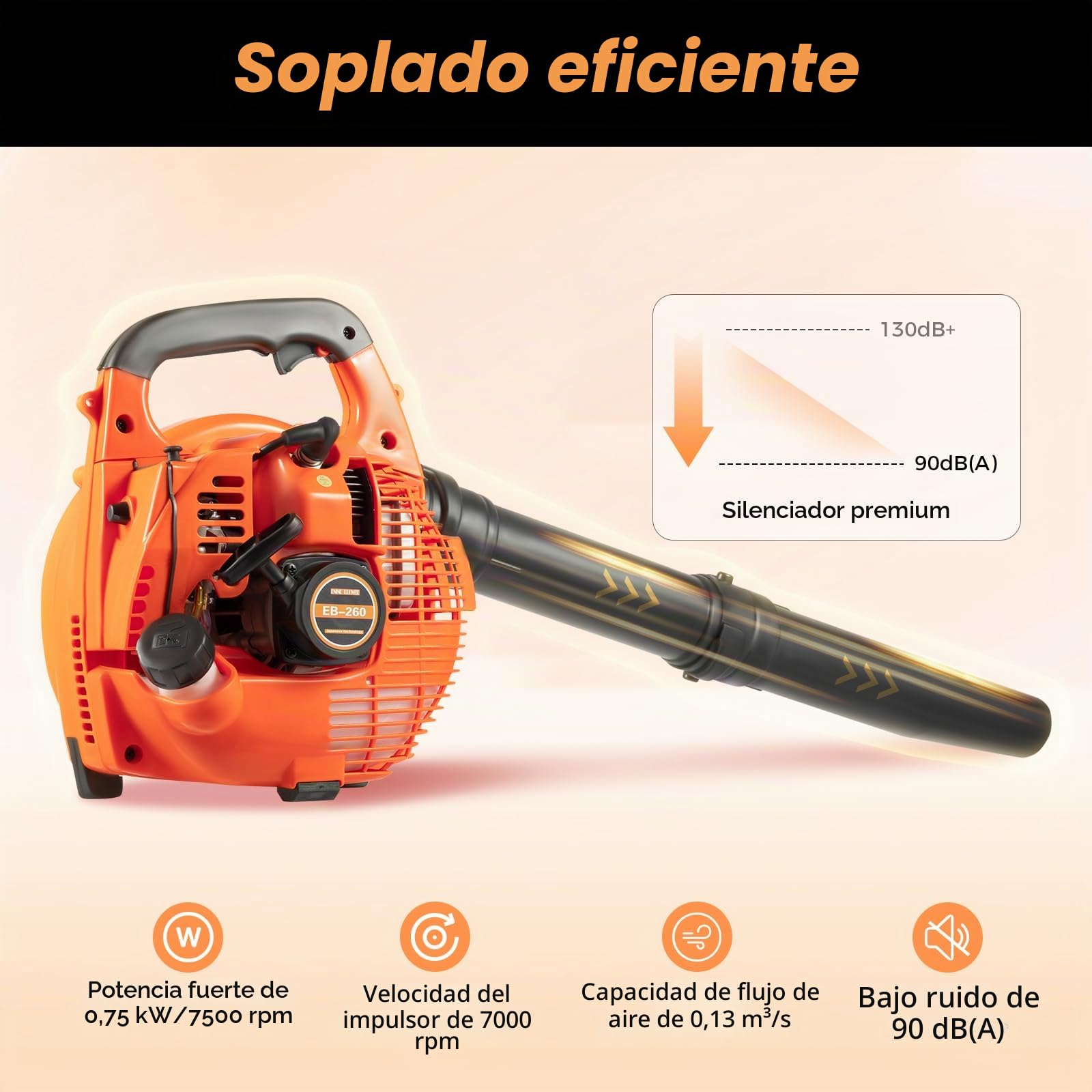 Soplador de hojas de gasolina, aspirador de hojas de gasolina, soplador de hojas, soplador portátil, 2 tiempos, enfriado por aire, soplador para jardín, cuidado del césped, terraza, burbujas